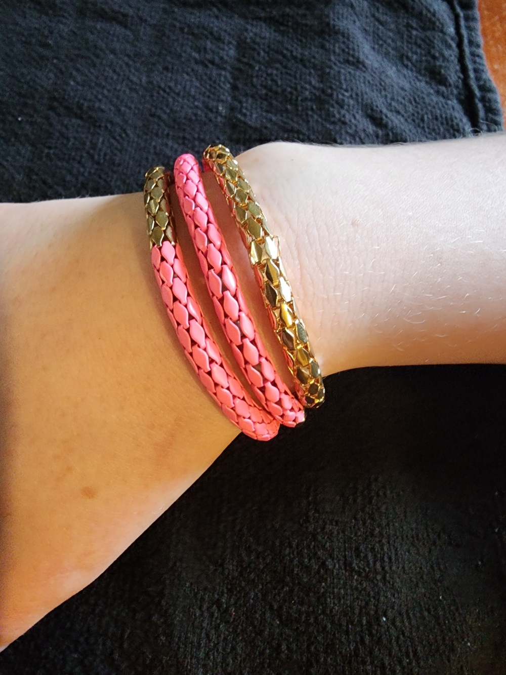 Plunder Lily Claire Neon Pink and Gold Braided 3 Bracelets